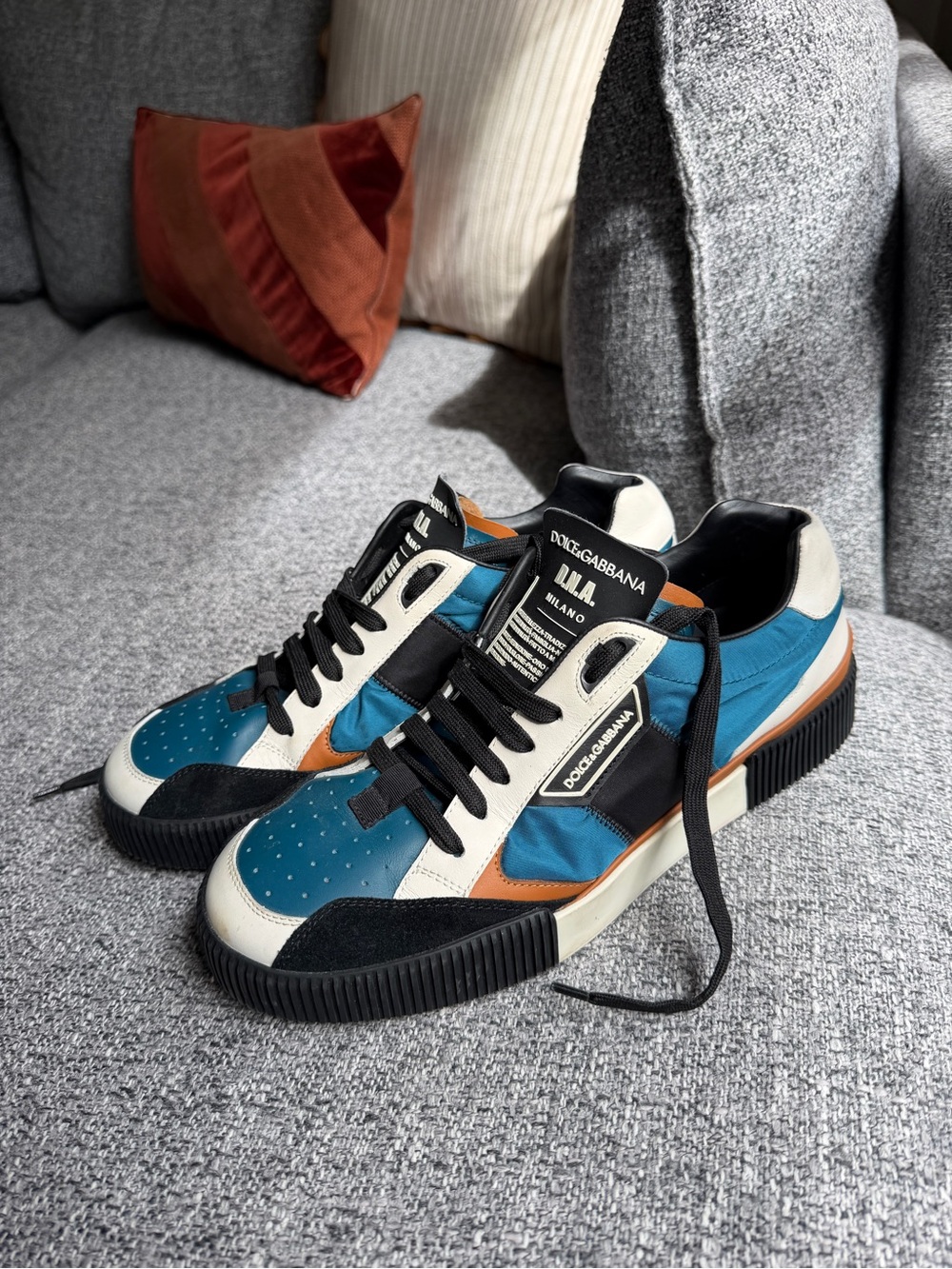 Dolce & Gabbana Men's Teal, White, Black & Brown Low-Top Sneakers